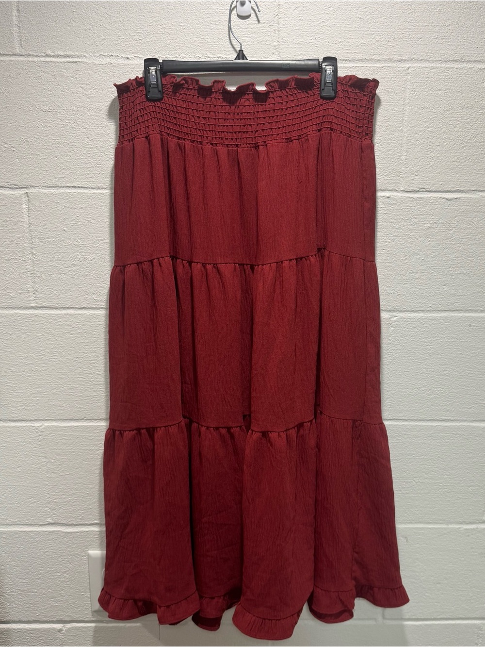 NWT Max Studio Burgundy Tiered Maxi Skirt Large